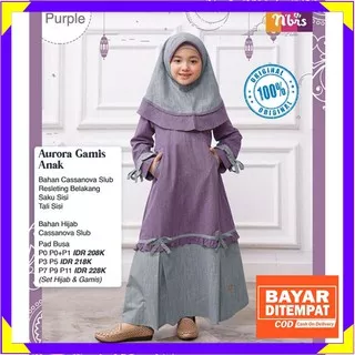 Pakaian Baju Gamis Anak Perempuan Muslim Nibras Set Setelan Jilbab Hijab Umur Usia 3-4 11-12 Tahun