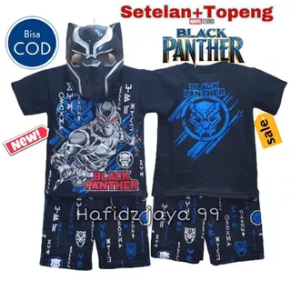 STELAN PENDEK ANAK LAKI-LAKI  BAJU KOSTUM BLACK PANTHER GRATIS TOPENG / STELAN BLACK PANTHER PENDEK TOPENG