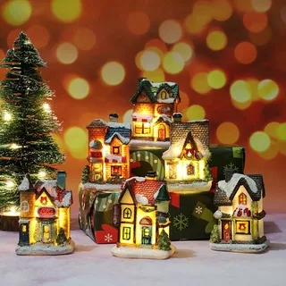 Christmas Party Resin Scene Small Up Village 1PC Brightness LED New Year