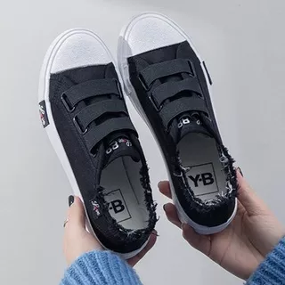 BISA COD ? Sepatu Sneakers Wanita Model Korea Velcro Flat Casual Warna Putih untuk Pelajar (ART. Q92