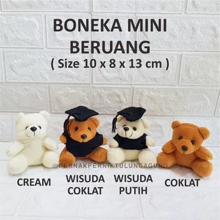 Boneka MIni Beruang Coklat, Cream - Boneka Mini Beruang Wisuda Coklat, Putih - Buket bunga Seserahan, Kado Wisuda