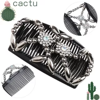 CACTU DIY Double Comb Styling Tool Elastic Hairpin Magic Hair Comb Accessories Flower Crystal Ladies Women Stretch Handmade Bun Maker Beaded Hair Clip/Multicolor