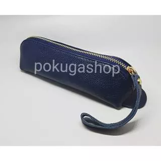 Dompet pensil kulit asli unisex / dompet pulpen / leather pencil case navy blue
