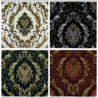 Wallpaper Dinding klasik Gold Murah Vinyl Premium Motif Batik Bunga Tekstur Timbul Mewah Elegan