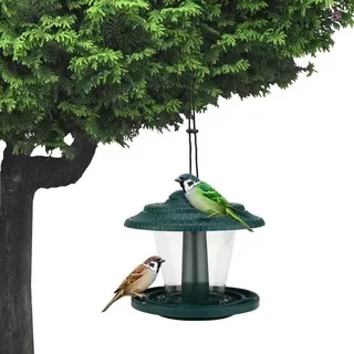 Outdoor Hanging Wild Bird Feeder, Plastic Hanging Outdoor Garden Backyard Decoration Clear Pavilion Shape with Roof, Waterproof Pet Bird Feeders with Iron Hook