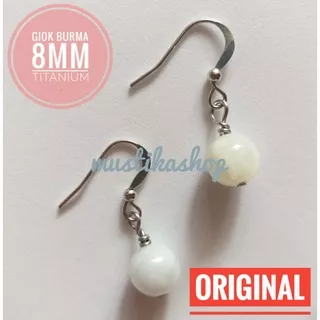 Anting Batu Giok Burma 8mm Asli Natural Perhiasan Wanita Termurah