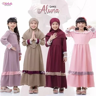 4 - 9 TAHUN GAMIS ANAK SYARI POLOS SET KHIMAR ORIGINAL LABEBAH ALUNA / GAMIS SYARI ANAK POLOS RENDA CANTIK / BAJU MUSLIM ANAK PEREMPUAN MURAH / LONGDRESS ANAK CEWEK ANGGUN / DRESS ABAYA ANAK MUSLIM TERBARU / GAMIS CANTIK ANAK GAMIS ANAK BRANDED PREMIUM