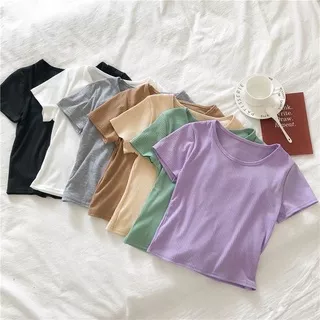 BSF Basic Polos RIB Baju Atasan Cewek Kaos Wanita Lengan Pendek Woman Top O-Neck Tee Shortsleeve T-Shirt Pakaian Perempuan Santai Kekinian Kerah Bulat Murah Casual Girl Fashion Premium ACE