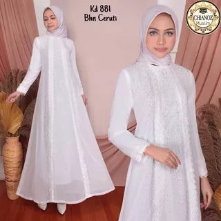 CHIANOZ Gamis Putih Ceruti Mewah Premium Sifon Brukat Renda Jumbo Kaki Payung Fashion Muslim Wanita / Baju Muslim Lebaran Haji Umroh Umrah Manasik / Busana Muslim Gamis Pesta Wanita 881