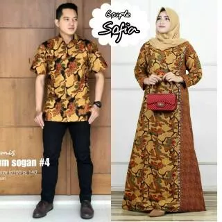 Gamis Batik Sogan - Couple gamis Batii Sofia - Hem Batik Sogan Seragam...