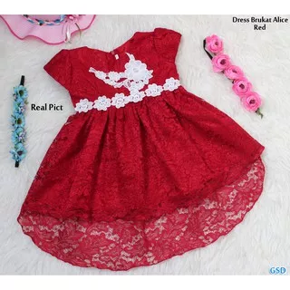 Jf - Ready Size 2-5th S.M.L.XL Gaun Pesta Anak Full Brukat Kombi Renda Bunga Dress Alice Besar