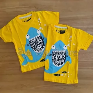 Baju Kaos Atasan Anak Laki Laki Cowok Hewan Animal Ikan Hiu Baby Veggie Shark Kuning