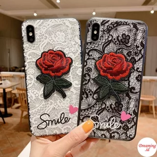 Case Samsung Galaxy M51 M31 M30S M21 M11 A21S A11 A51 A71 4G A10S A20S A30S A50S A10 A20 A30 A50 A70 A7 2018 J2 J7 Prime Hard Phone Case Motif Rose Smile White and Black Lace Protective Case