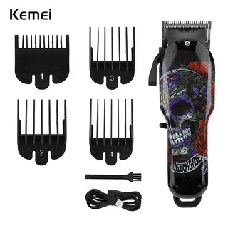 Kemei Professional Electric Hair Trimmer Graffiti Skull Cordless Hair Cutting Machine For Barber Rechargeable Hair Clipper