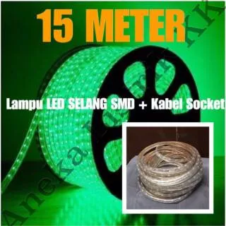 Lampu LED STRIP SELANG SMD 5050 15M HIJAU 220V OUTDOOR 15 M METER GREEN