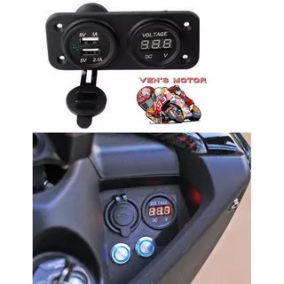 (((Bisa Bayar Di Tempat))) Charger Motor Nmax Dual Usb Port Dengan Volmeter Waterproof Produk