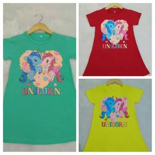 Dress Anak Perempuan Gambar Unicorn Love usia  6-11 tahun