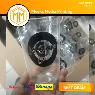 Cup Oval  Sablon Gelas Plastik Boba 14, 16 Oz Kemasan Minuman Plastik