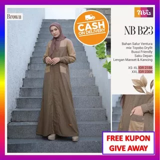 Gamis Nibras Terbaru 2021 Baju Gamis Nibras Promo Wanita Dewasa Diskon Coklat Brown Original NB B23