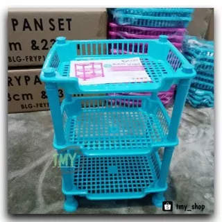 Rak serbaguna tiga 3 susun Clio Viki / vidi kosmetik / kamar mandi / bumbu / dapur / toilet rak plastik warna hijau pink tosca orange 3 tiga susun layer tingkat kotak oval murah realpic mini