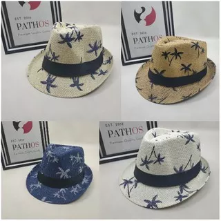 Topi fedora Pantai Pohon Palem Kelapa jerami Straw Summer Hats polos dewasa import