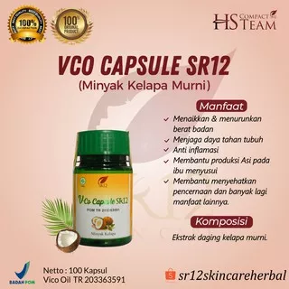 VCO SR12 Kapsul / VCO Kapsul / Virgin Coconut Oil 100 Kapsul / Minyak Kelapa Murni Asli