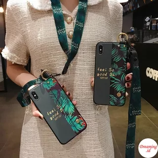 Case OPPO A15 A53 A33 A52 A92 A31 A91 A5 A9 2020 A7 A5S A12 A11K AX7 A1K A3S A12e F11 Pro F9 F1S F5 Youth A83 A93 Reno 3 4 2F 2Z 4F 2 3D Relief Soft TPU Case with Wristband and Lanyard Motif Feel So Good Day and Green Leaves