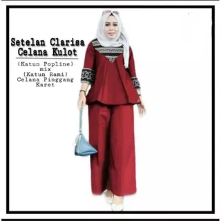 QC Setelan clarisa celana kulot, pakaian gamis wanita muslim jumbo terbaru 2021