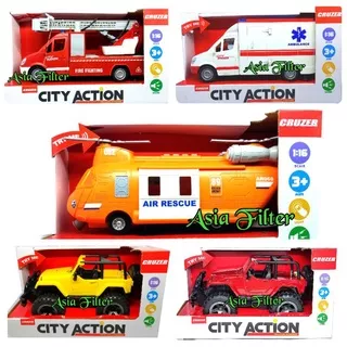 Mobil City Action CRUZER - Mobil Ambulance, Mobil Pemadam Kebakaran, Helicopter Penyelamat, mobil Jeep Off Road - mainan JEEP TENTARA MILITARY POWER, helicopter fire rescue fire truck fire engine ambulan