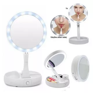 Cermin Pembesar Rias LED 2 Sisi Lipat  Foldable Mirror LED