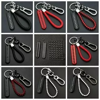 Car Keychain Pendant with Anti-lost Phone Number Plate with Leather Weave Strap