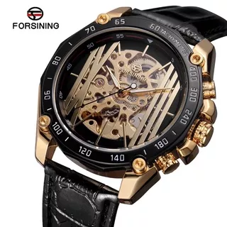 Jam Tangan Forsining Automatic Original Luxury Mewah Transparan Skeleton Golden Black