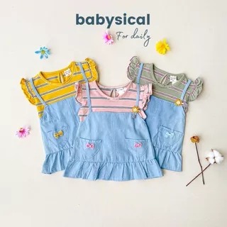 BABYSICAL 0-3 Tahun Pin Cat Overall Denim Baby Kids Dress - Dress Bayi Anak Jeans Pin Cat Overall Denim