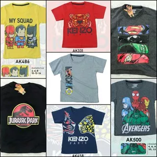 Kaos Anak Laki | Baju Anak Laki | Atasan Anak Cowok Karakter Jurassic - Avengers - Batman 2-7 tahun