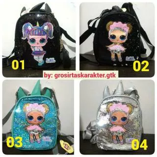 SEQUIN BAG Tas Fashion Anak Perempuan LOL Surprise Tanduk Manik Payet 25cm Backpack Ransel Import