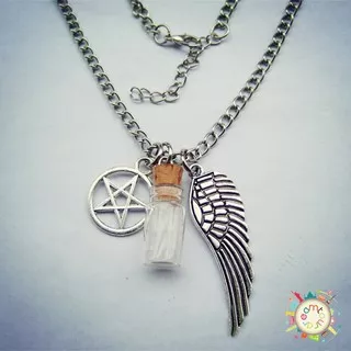 1 x SUPERNATURAL PROTECTION NECKLACE Angel Wing Pentagram Salt Bottle Pendant 20