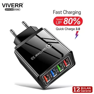 Viverr Kepala Charger 4 USB Port EU Plug LED 5V/3.1A Fast Mobile Wall Quick Charger Bergaransi