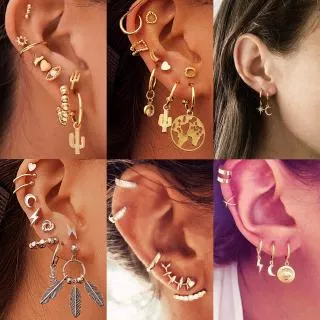 Bohemia Gold Metal Drop Earrings Set Female Geometric Eye Moon Star  Retro Jewelry Accessory Gift