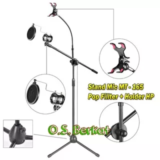 Stand Mic MT 165 Tripod Microphone Stand Mic Lantai Jepit HP Holder HP / Stand Mic Panjang