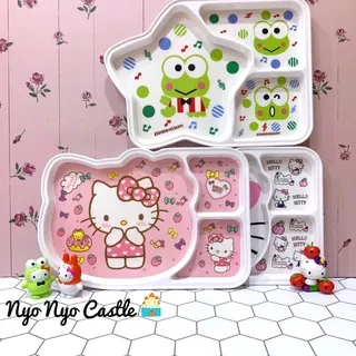 Piring Makan Anak Persegi Panjang Sekat 3 Melamin Anak Sanrio Hello Kitty Keroppi Edition