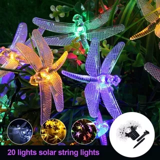 5M 20 LED Dragonfly Solar String Lights /Outdoor IP44 Waterproof Decorative String Remote Controlled Fairy Lights / Solar Powered Copper Wire Starry Fairy Lights / Decorative Night Light For Christmas, New Year, Party, Wedding, Birthday, Patio Yard Trees