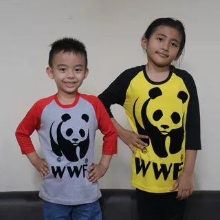 Kaos ANAK REGLAN 3/4 WWF - Baju Fashion Anak Raglan Panda Lucu Bludru Premium REEDSHARK