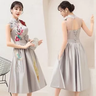 ND-33 S-2XL Custom size Gaun pesta impor dress pesta gaun silver dress baju pesta dress pesta