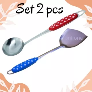 Murah!!!! Sodet penggorengan / Centong Iris Sup Set 2 Pcs motif Gagang polka