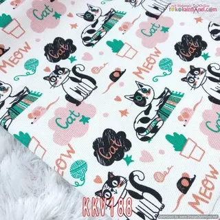 KKV188 Bahan Kain Kanvas Bahan Tas / Pouch / Cushion Cover  Motif Kucing Hitam Hijau Ukuran 1mx145cm