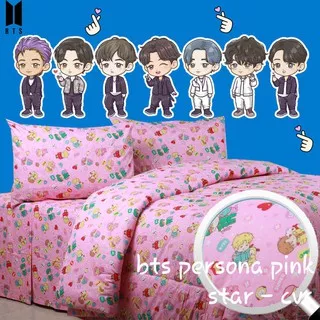 READY KIRIM sprei bts persona pink kpop bt21 korea (sprei + btlglg) katun panca star cvc lynn.sprei 120x200x20 160x200x20