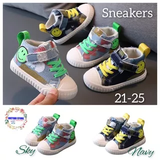 Sepatu Sneakers Anak Import SMILE Fashion Canvas Shoes Anak Laki Laki Ripped Jeans Design