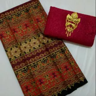 Kain batik papua merah dan brokat maroon