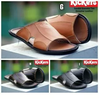 SANDALKULIT  SENDAL PRIA KICKERS BLACK BROWN TAN KULIT SAPI ASLI