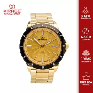 Garansi 1 Tahun Jam Tangan Pria Original Anti Air Mirage Sporty Keren Stainless Gold Anti Karat 8549M